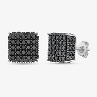 1 3/4 CT. T.W. Natural Black Diamond Sterling Silver 8mm Square Stud Earrings