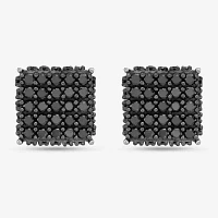 1 3/4 CT. T.W. Natural Black Diamond Sterling Silver 8mm Square Stud Earrings