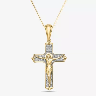 Womens 1/4 CT. T.W. Natural White Diamond Sterling Silver Cross Pendant Necklace