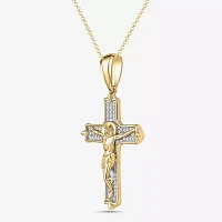 Womens 1/4 CT. T.W. Natural White Diamond Sterling Silver Cross Pendant Necklace