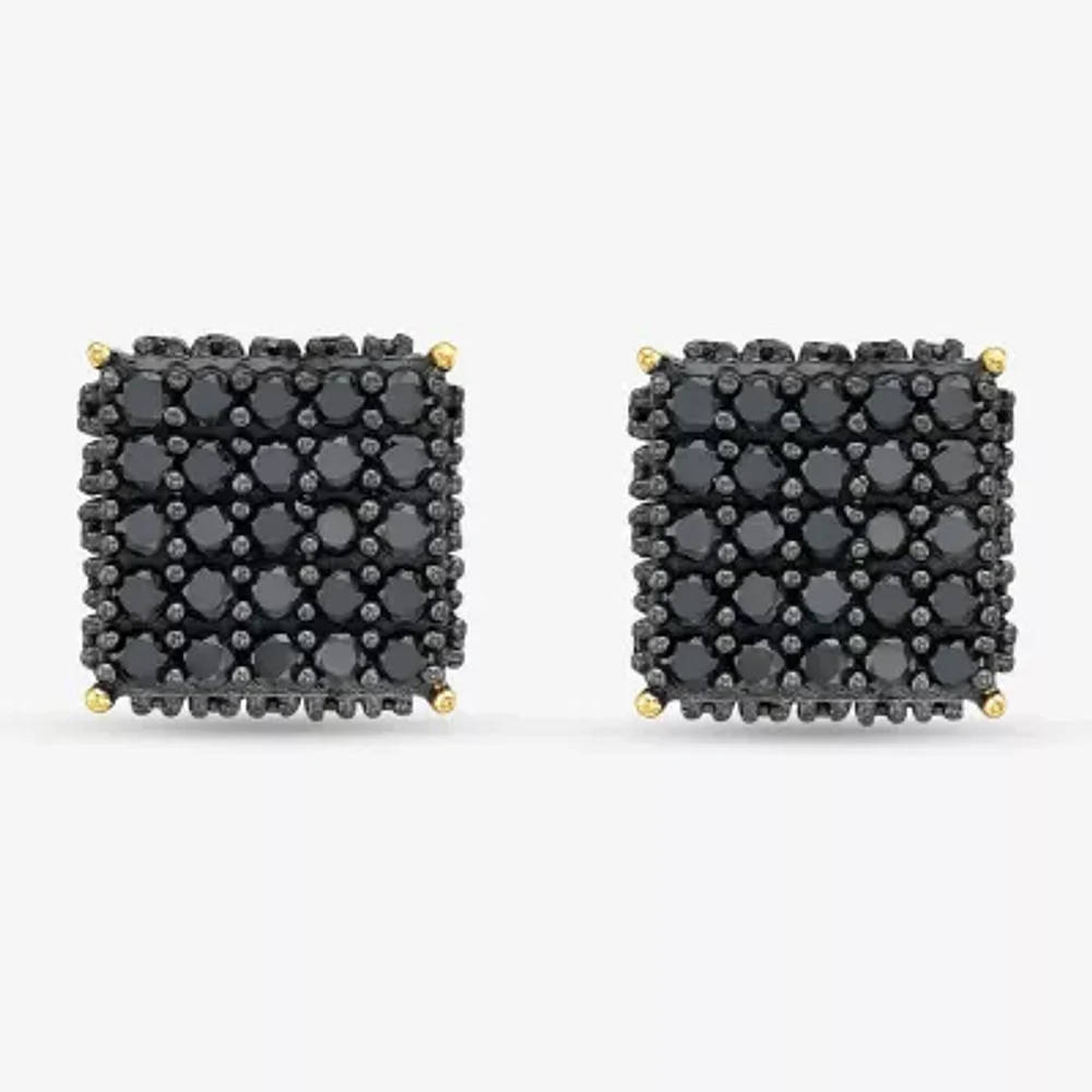 1 3/4 CT. T.W. Natural Black Diamond 14K Gold Over Silver Sterling Silver 8mm Square Stud Earrings