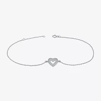 Sterling Silver Inch Solid Cable Heart Ankle Bracelet