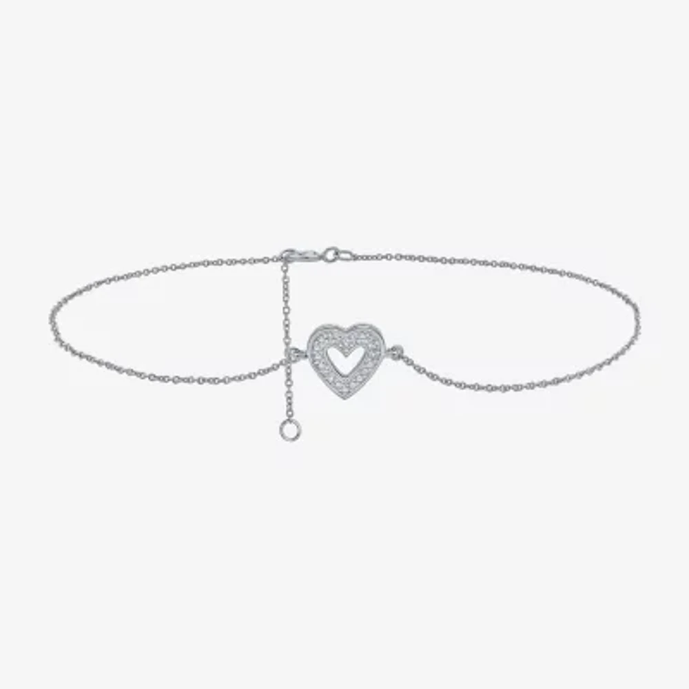 Sterling Silver 10 Inch Solid Cable Heart Ankle Bracelet