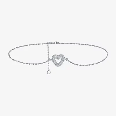 Sterling Silver 10 Inch Solid Cable Heart Ankle Bracelet