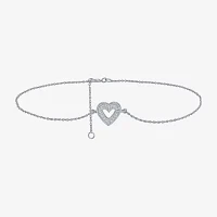 Sterling Silver 10 Inch Solid Cable Heart Ankle Bracelet