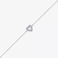 Sterling Silver Inch Solid Cable Heart Ankle Bracelet