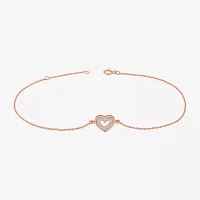 14K Rose Gold Over Silver 10 Inch Solid Cable Heart Ankle Bracelet