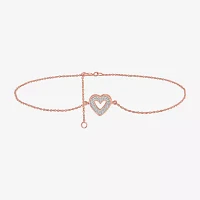 14K Rose Gold Over Silver 10 Inch Solid Cable Heart Ankle Bracelet