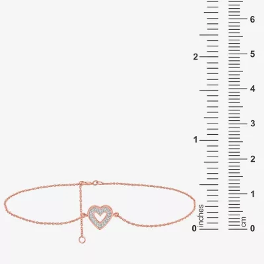 14K Rose Gold Over Silver 10 Inch Solid Cable Heart Ankle Bracelet