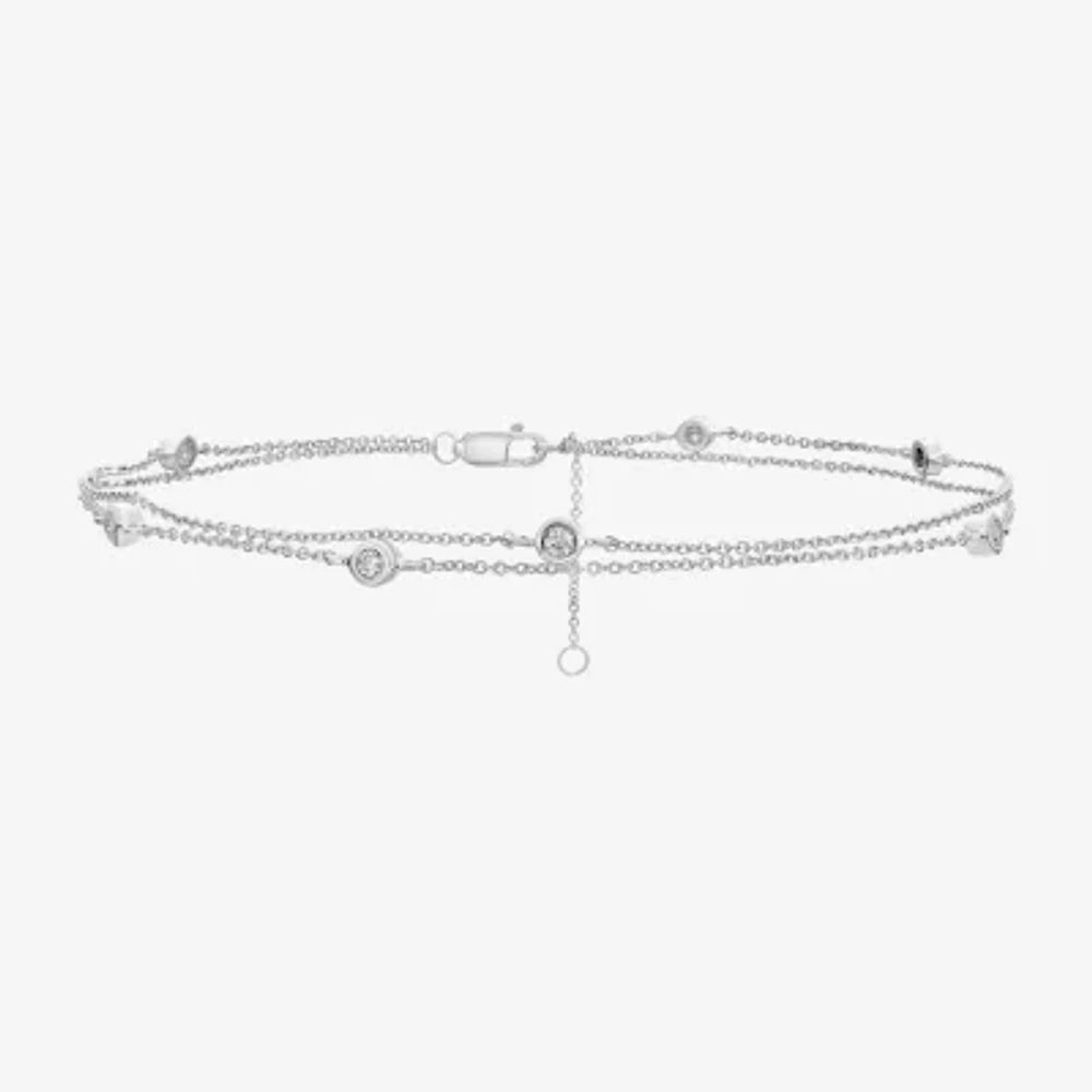 Double Strand Station Sterling Silver 10 Inch Solid Cable Ankle Bracelet