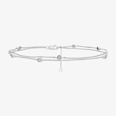 Double Strand Station Sterling Silver 10 Inch Solid Cable Ankle Bracelet