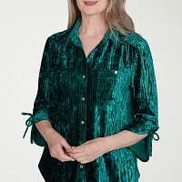 Alfred Dunner Emerald Isle Womens 3/4 Sleeve Regular Fit Button-Down Shirt