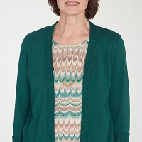 Alfred Dunner Emerald Isle Womens Round Neck 3/4 Sleeve Layered Sweaters