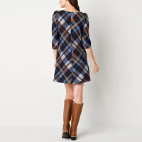 Jessica Howard Womens 3/4 Sleeve Plaid Shift Dress