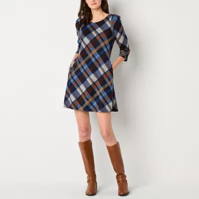 Jessica Howard Womens 3/4 Sleeve Plaid Shift Dress