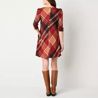 Jessica Howard Womens 3/4 Sleeve Plaid Shift Dress