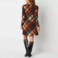 R & K Originals Womens Long Sleeve Plaid Shift Dress