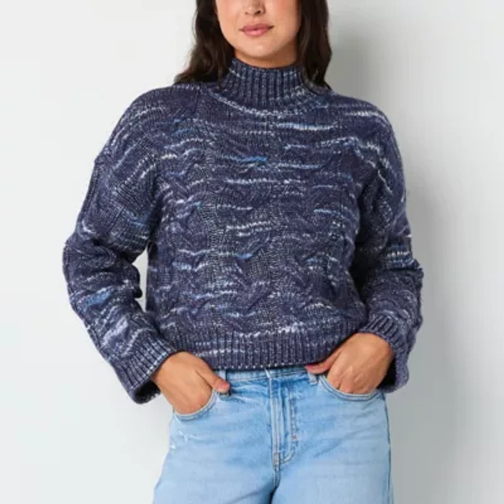 a.n.a Womens Mock Neck Long Sleeve Cable Knit Pullover Sweater