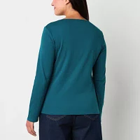 Liz Claiborne Womens Crew Neck Long Sleeve T-Shirt