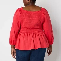 St. John's Bay Plus Womens Square Neck Long Sleeve Blouse