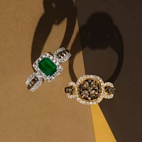 Le Vian® Grand Sample Sale™ Ring featuring 3/4 CT. Emerald 1/4 CT. Chocolate Diamonds® 1/2 CT. Nude Diamonds™ set in 14K Vanilla Gold®