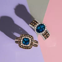 Le Vian® Ring featuring 1 CT. Deep Sea Blue Topaz™ 1/3 Nude Diamonds™ 1/2 Chocolate Diamonds® set 14K Strawberry Gold®