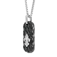 Mens Sterling Silver Dog Tag Fleur De Lis Pendant Necklaces