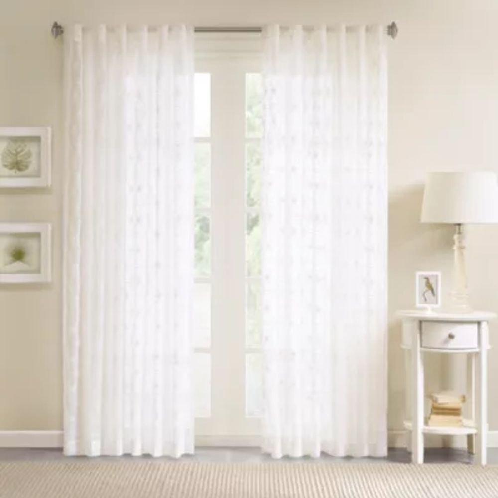 Madison Park Kida Embroidery Sheer Rod Pocket Back Tab Single Curtain Panel