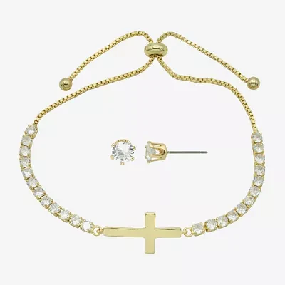 Sparkle Allure 2-pc. Cubic Zirconia 14K Gold Over Brass Cross Jewelry Set