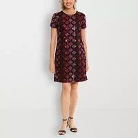 Clover And Sloane Womens Short Sleeve Sequin Shift Dress