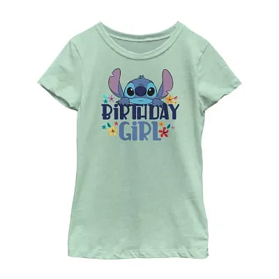 Disney Collection Little & Big Girls Crew Neck Short Sleeve Stitch Graphic T-Shirt