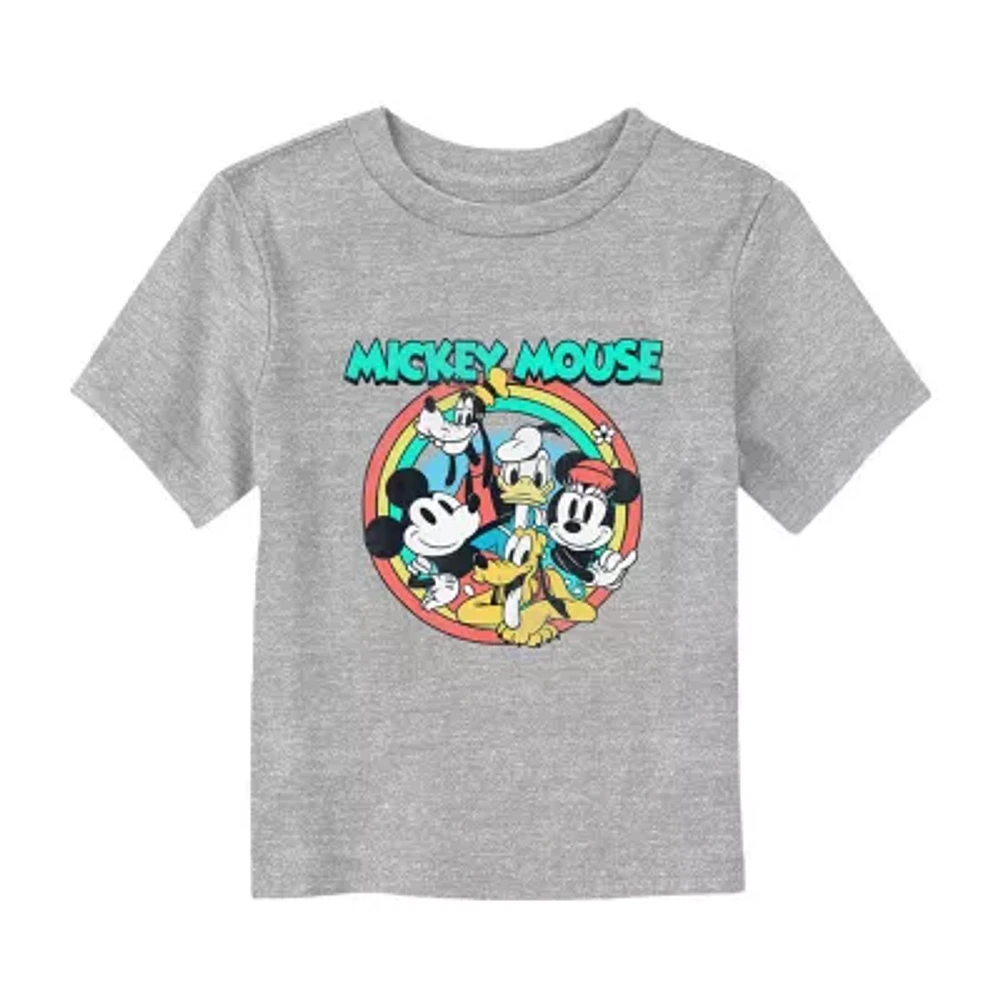 Disney Collection Little & Big Girls Crew Neck Short Sleeve Mickey and Friends Graphic T-Shirt