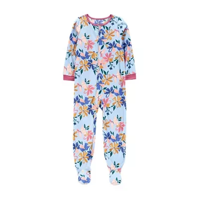 Carter's Fleece Little & Big Girls Crew Neck Long Sleeve Footed Pajamas