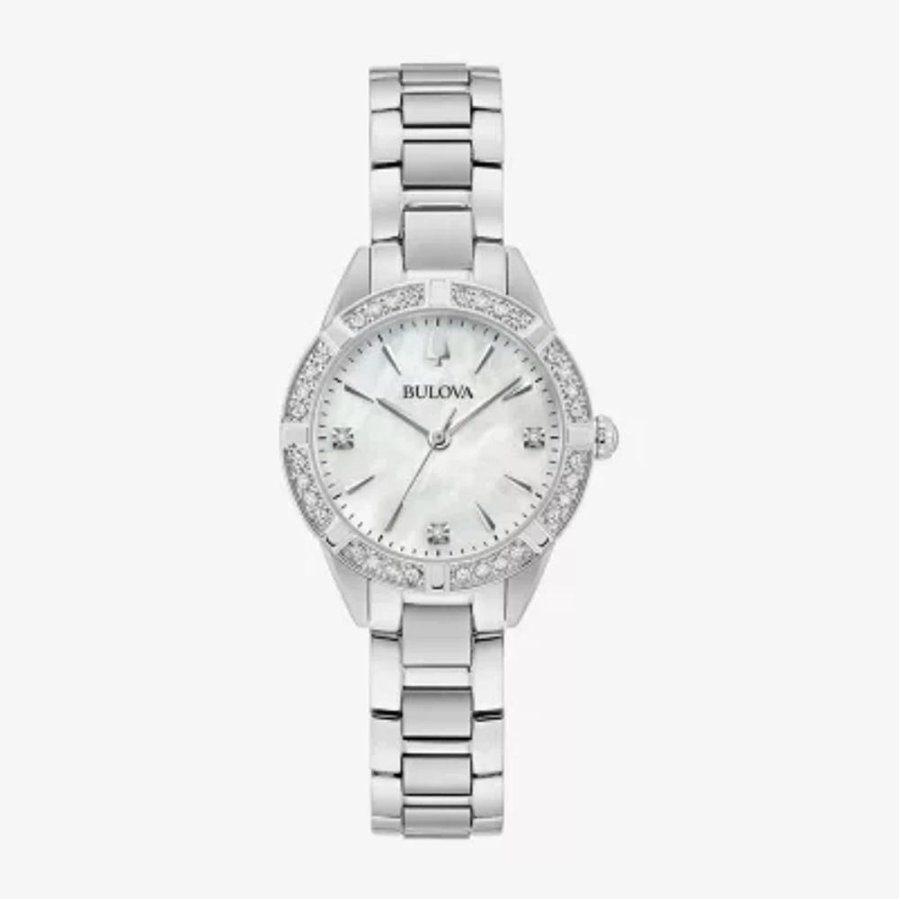 Bulova Classic Sutton Womens Diamond Accent Silver Tone Stainless Steel Bracelet Watch 96r253