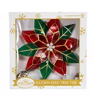 Kurt Adler 9.5in Ul 10 Light Red And Green Poinsettia Christmas Tree Topper