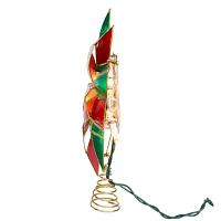 Kurt Adler 9.5in Ul 10 Light Red And Green Poinsettia Christmas Tree Topper