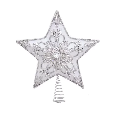 Kurt Adler 13.5in 5--Point White And Silver Star Christmas Tree Topper