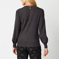 Liz Claiborne Womens Crew Neck Embellished Long Sleeve Pullover Sweater