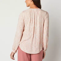 Liz Claiborne Womens V Neck Long Sleeve Blouse