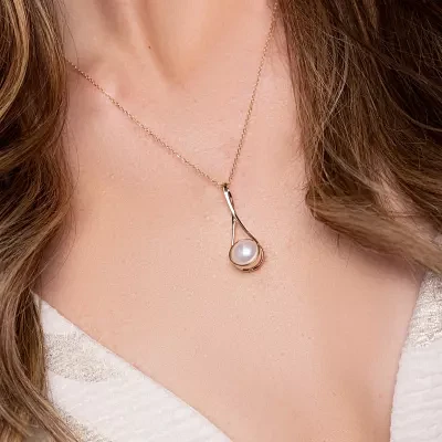 Womens White Cultured Freshwater Pearl 14K Gold Pendant Necklace