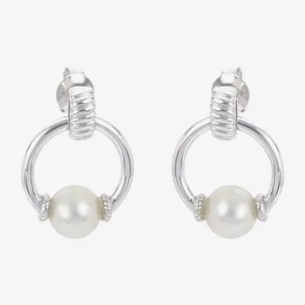 White Cultured Freshwater Pearl Sterling Silver 17mm Hoop Earrings