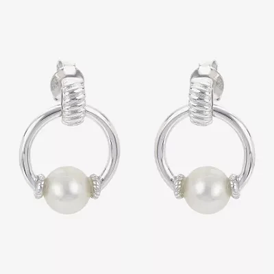 White Cultured Freshwater Pearl Sterling Silver 17mm Hoop Earrings