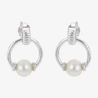 White Cultured Freshwater Pearl Sterling Silver 17mm Hoop Earrings