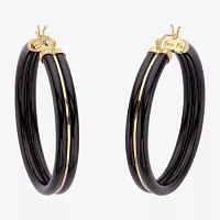 Genuine Black Jade 14K Gold Over Silver 45mm Hoop Earrings