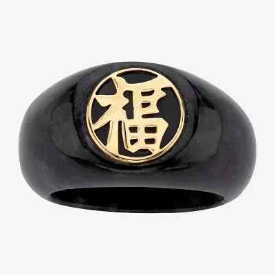 "Fortune" Womens Genuine Black Jade 10K Gold Cocktail Ring