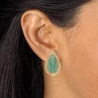 Genuine Green Jade 14K Gold Over Silver 25mm Pear Stud Earrings