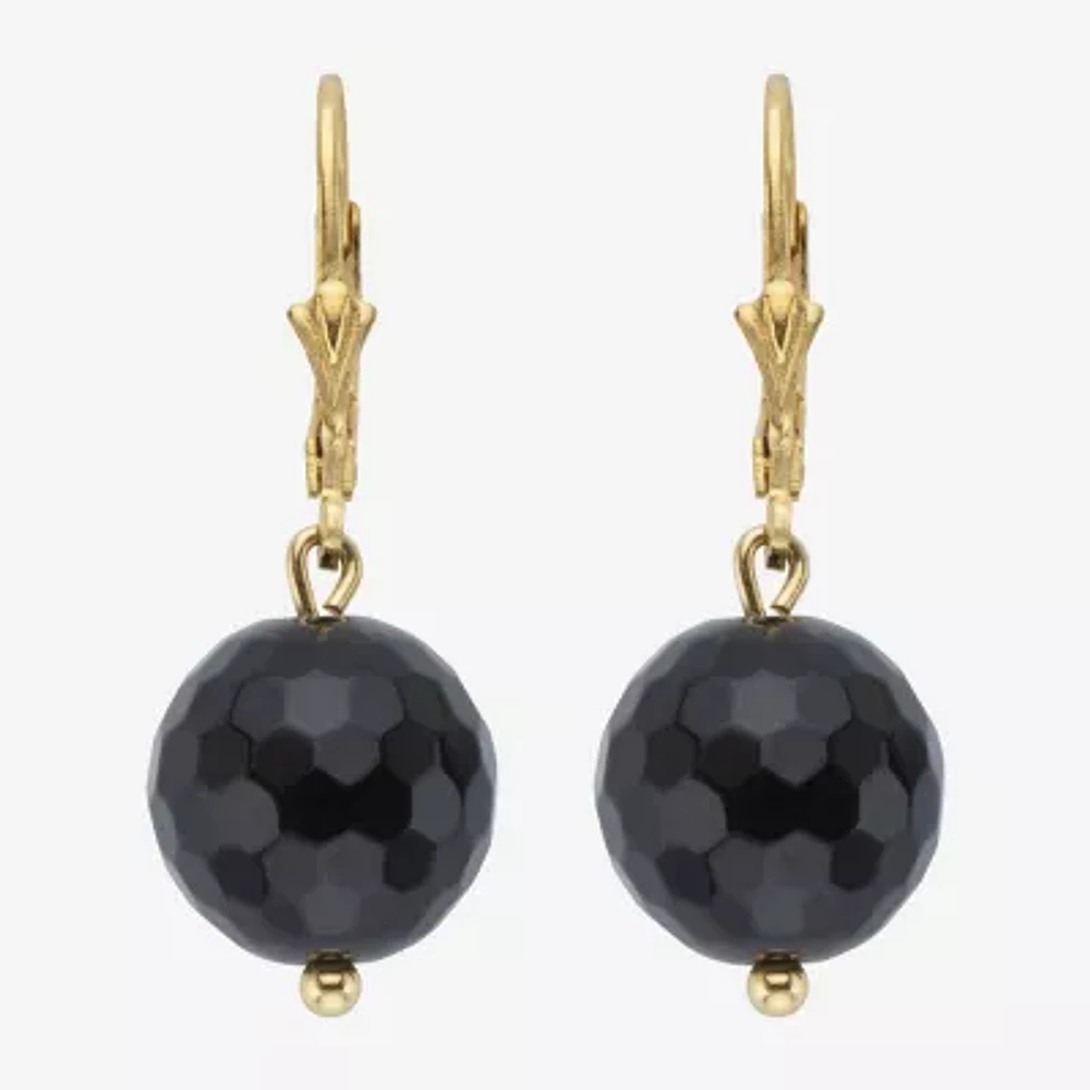 Genuine Black Onyx 14K Gold Over Silver Drop Earrings