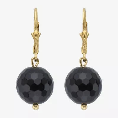 Genuine Black Onyx 14K Gold Over Silver Drop Earrings