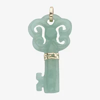 Womens Genuine Green Jade 10K Gold Keys Pendant