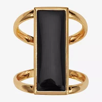 Womens Genuine Black Onyx 18K Gold Over Silver Rectangular Cocktail Ring